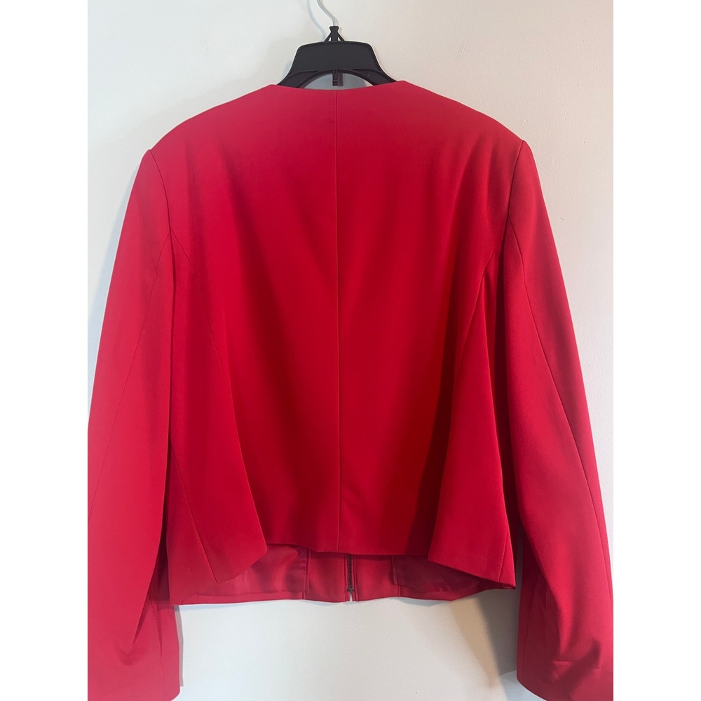 Liz Claiborne Red Collarless Zip Front Blazer Jacket Size Large Stretch Pocket - Picture 2 of 7